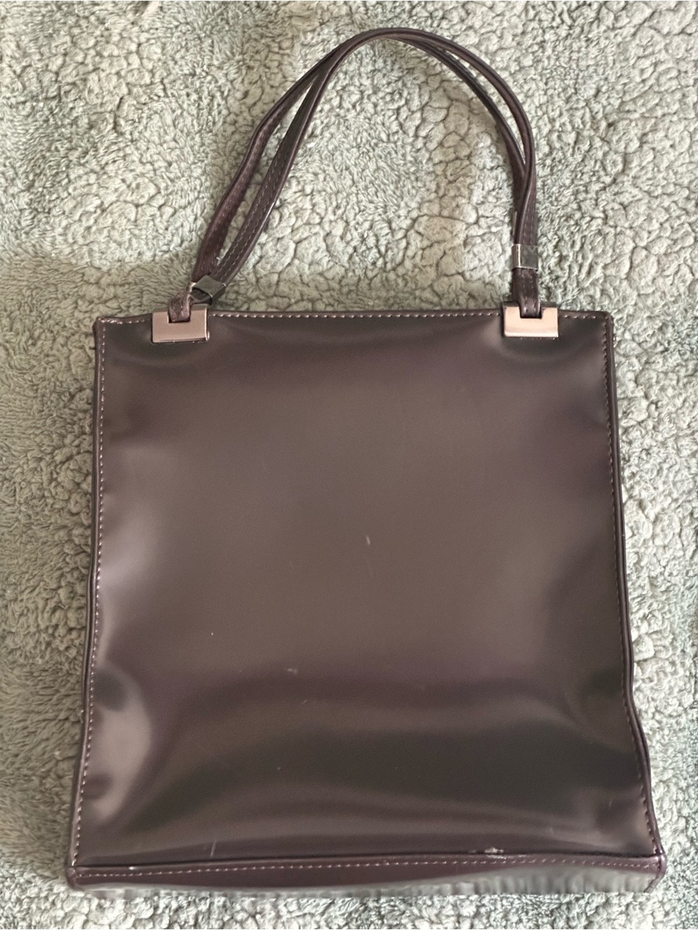 Esprit Vintage Rare Women's Dark Plum mini patent leather Tote Bag - Picture 5 of 6